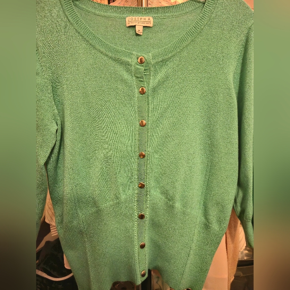 Joseph Green Button-Front Crewneck Cardigan